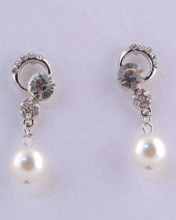 Rhinestone Faux Pearl Dangle Earrings - Absolute Fashion 2020