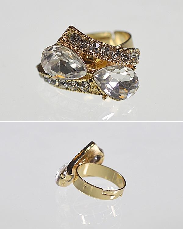 Crystal and Rhinestone Studded Adjustable Metallic Ring - Absolute Fashion 2020