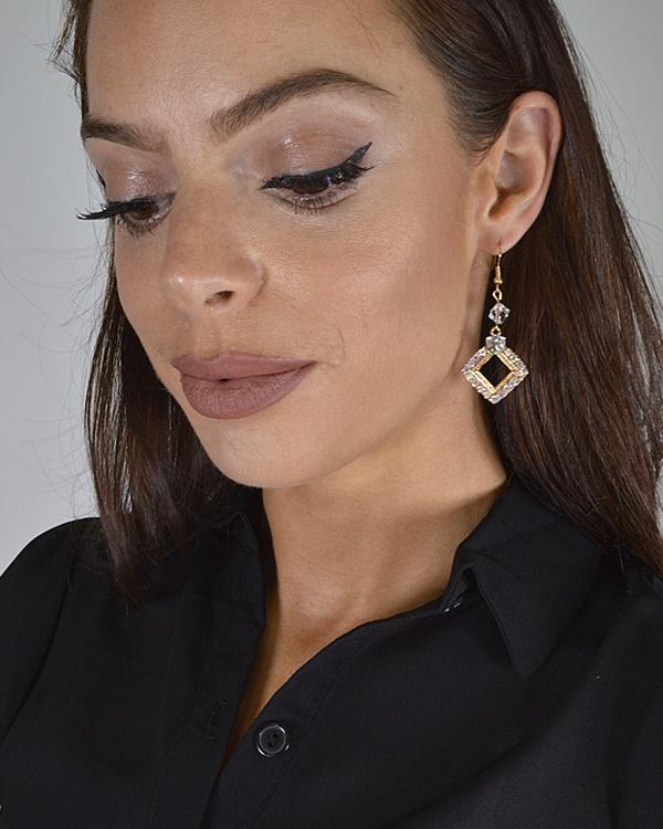 Crystal Studded Rhombus Shaped Earrings with Fishhook - Absolute Fashion 2020