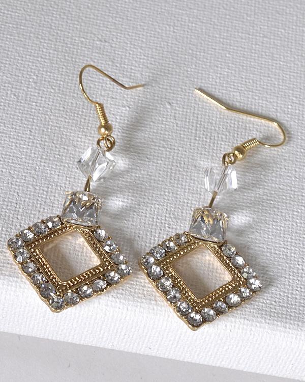 Crystal Studded Rhombus Shaped Earrings with Fishhook - Absolute Fashion 2020