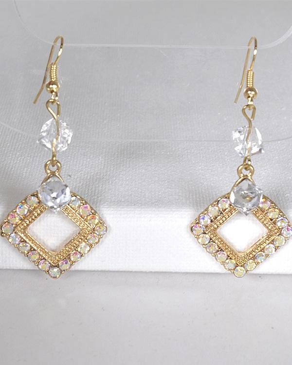 Crystal Studded Rhombus Shaped Earrings with Fishhook - Absolute Fashion 2020