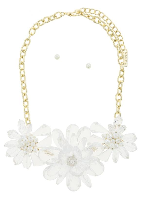 Clustered faux pearl flower statement necklace set - Absolute Fashion 2020