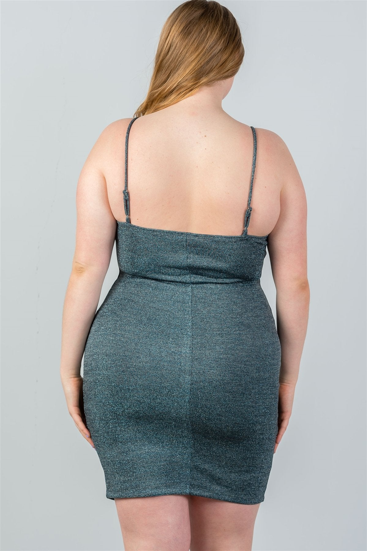 Ladies fashion plus size glitter green zip-up bodycon mini dress - Absolute Fashion 2020