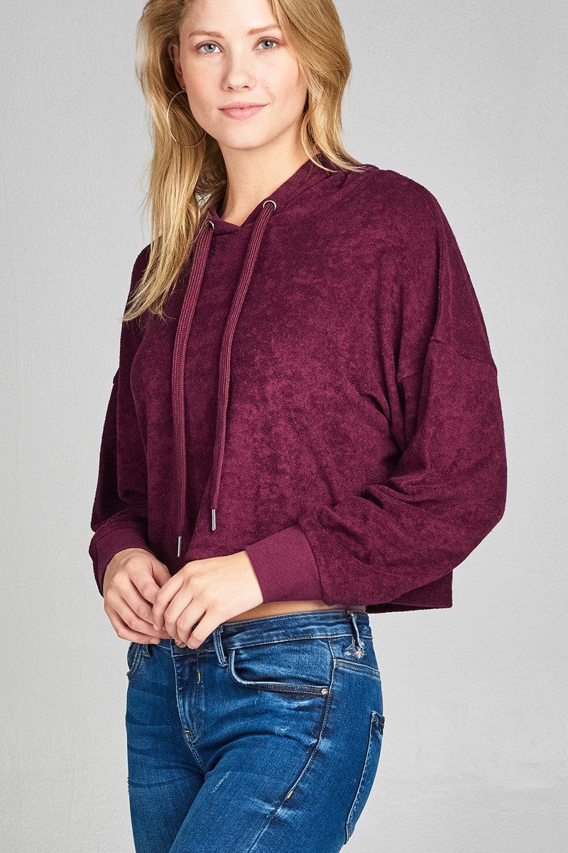 Ladies fashion plus size dropped long sleeve french terry hoodie top - Absolute Fashion 2020