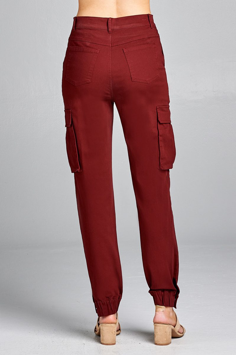 Ladies fashion waist button elastic hem w/snap button cargo pants - Absolute Fashion 2020