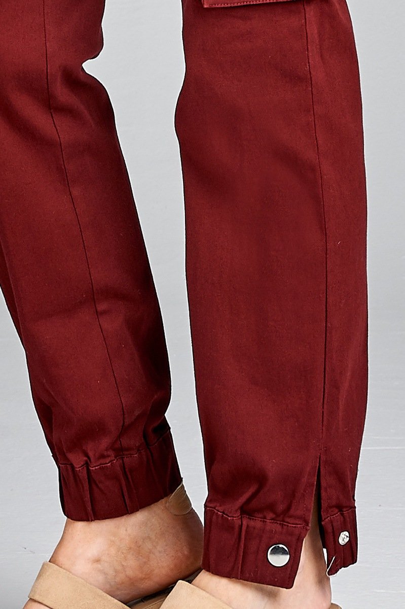 Ladies fashion waist button elastic hem w/snap button cargo pants - Absolute Fashion 2020