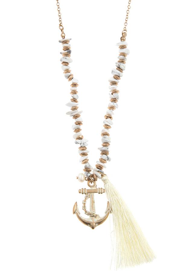 Anchor tassel pendant chipped gem necklace set - Absolute Fashion 2020