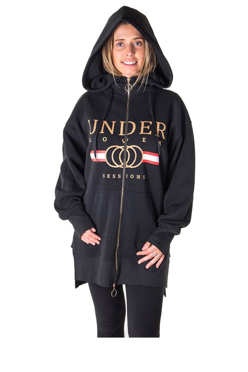 Ladies fashion fleece zip up sweatshirt oversize long hoodie outerwear jacket with applique - Absolute Fashion 2020
