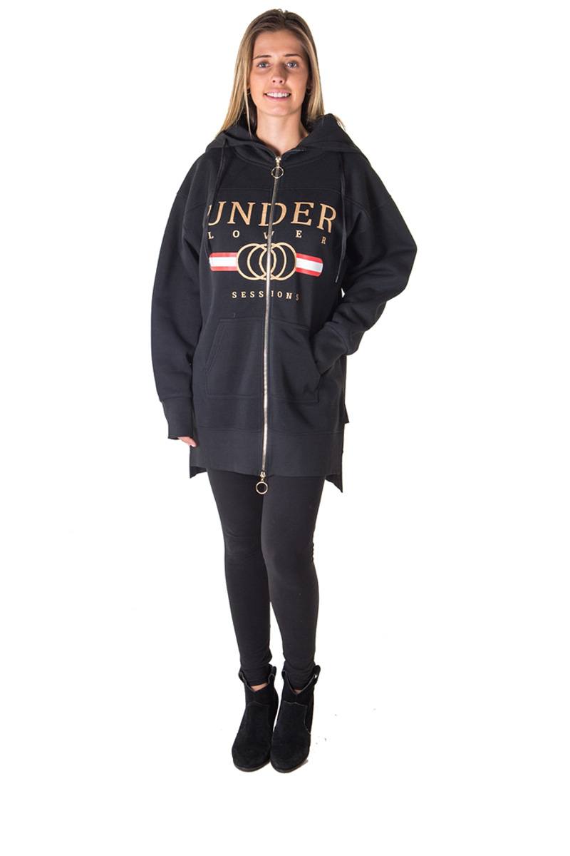 Ladies fashion fleece zip up sweatshirt oversize long hoodie outerwear jacket with applique - Absolute Fashion 2020