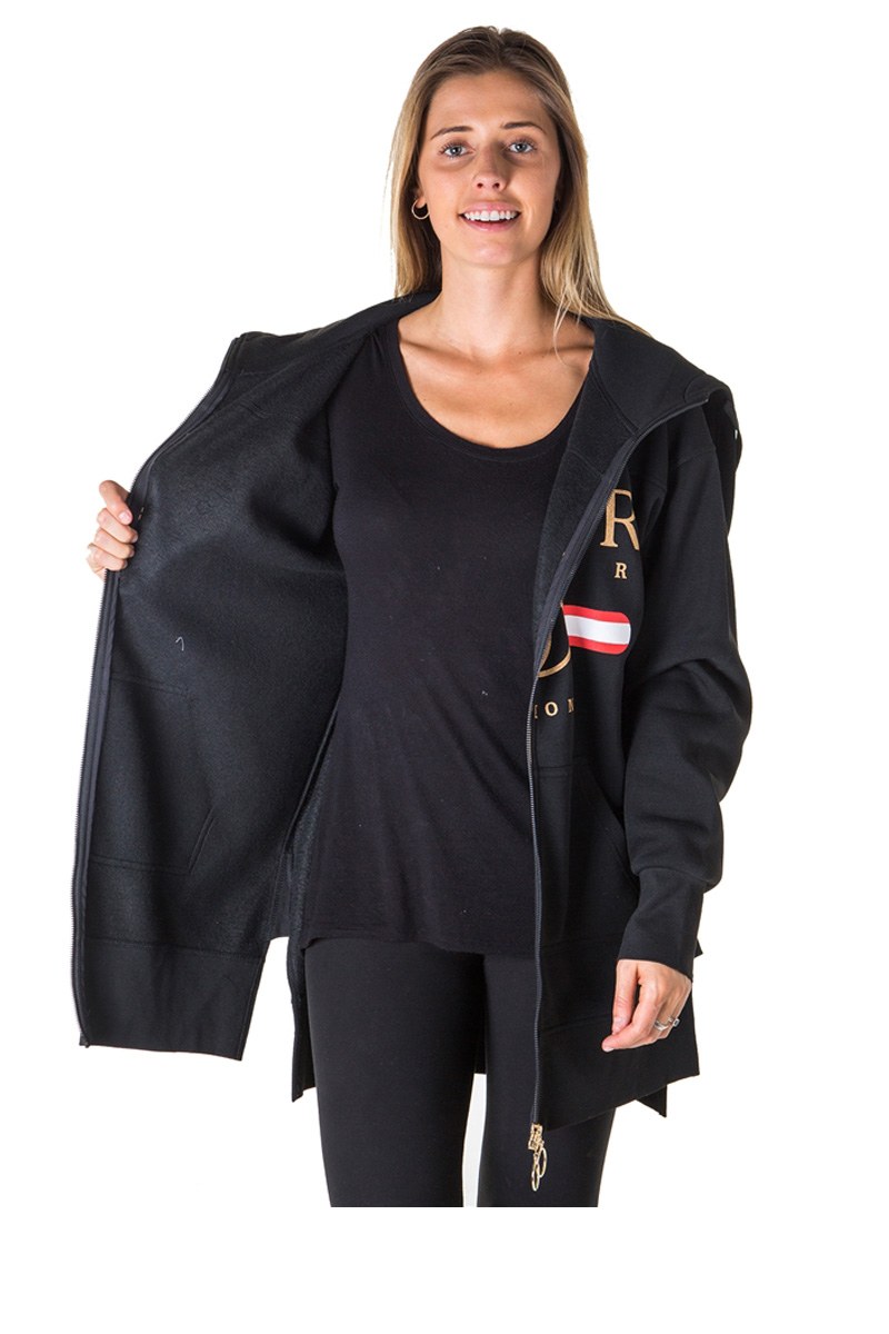 Ladies fashion fleece zip up sweatshirt oversize long hoodie outerwear jacket with applique - Absolute Fashion 2020