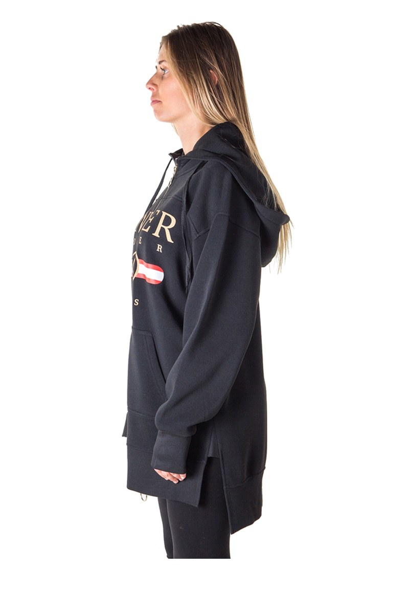 Ladies fashion fleece zip up sweatshirt oversize long hoodie outerwear jacket with applique - Absolute Fashion 2020