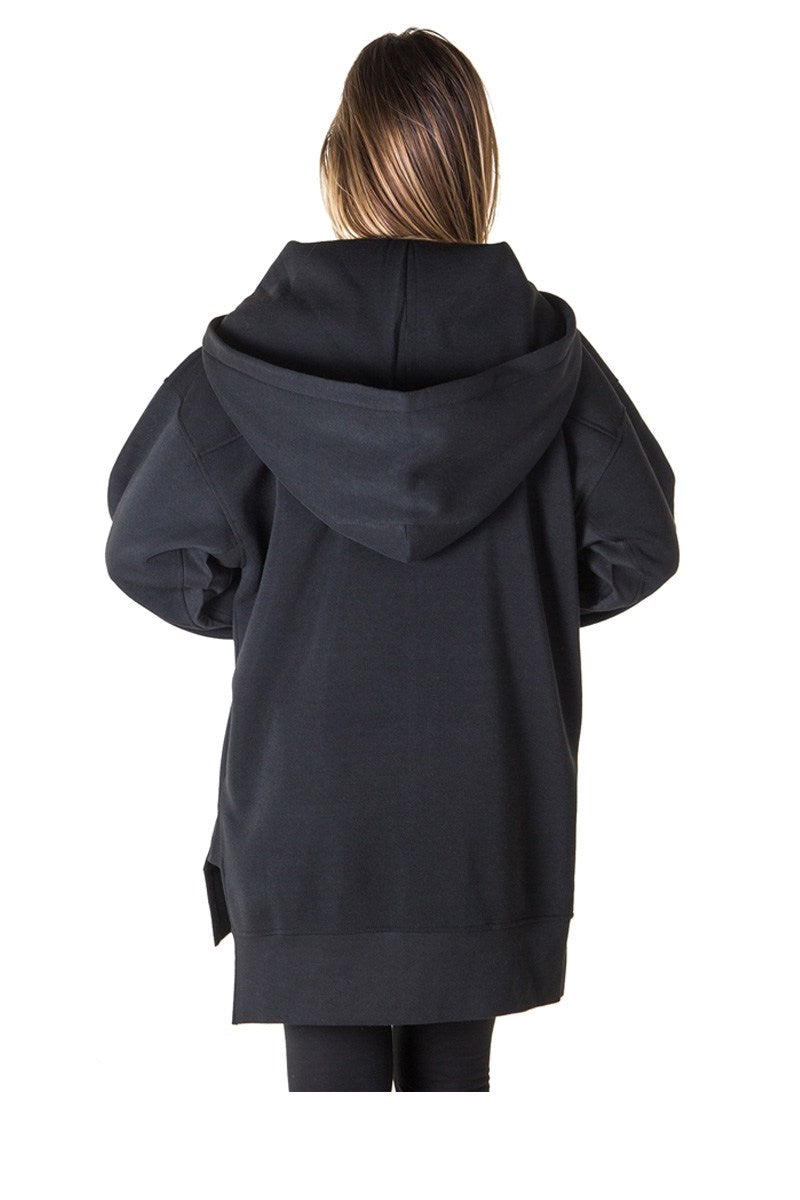 Ladies fashion fleece zip up sweatshirt oversize long hoodie outerwear jacket with applique - Absolute Fashion 2020