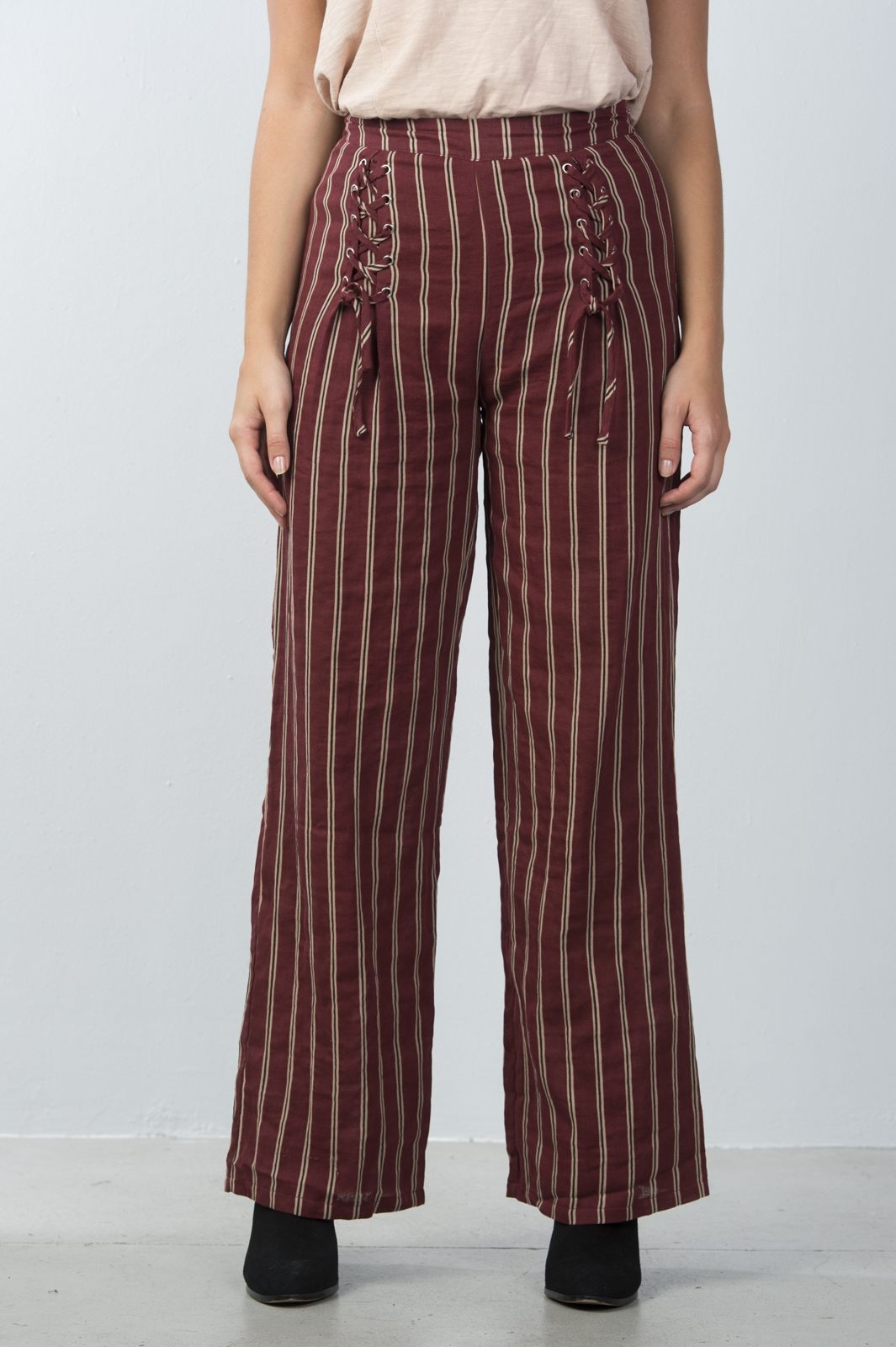 Ladies fashion high waisted stripe lace-up wide-leg pants - Absolute Fashion 2020