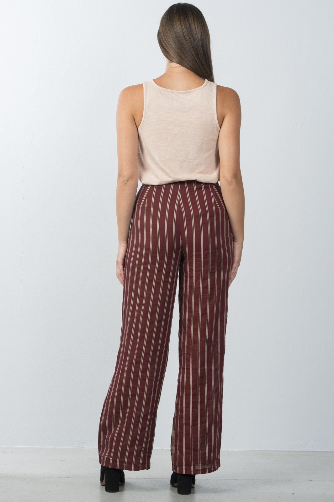 Ladies fashion high waisted stripe lace-up wide-leg pants - Absolute Fashion 2020