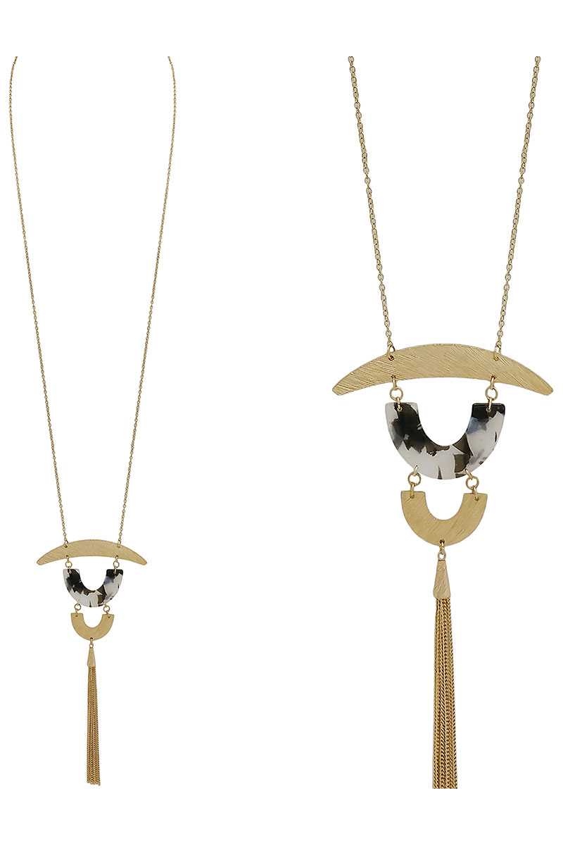 Acetate half circle metal tassel pendant necklace - Absolute Fashion 2020