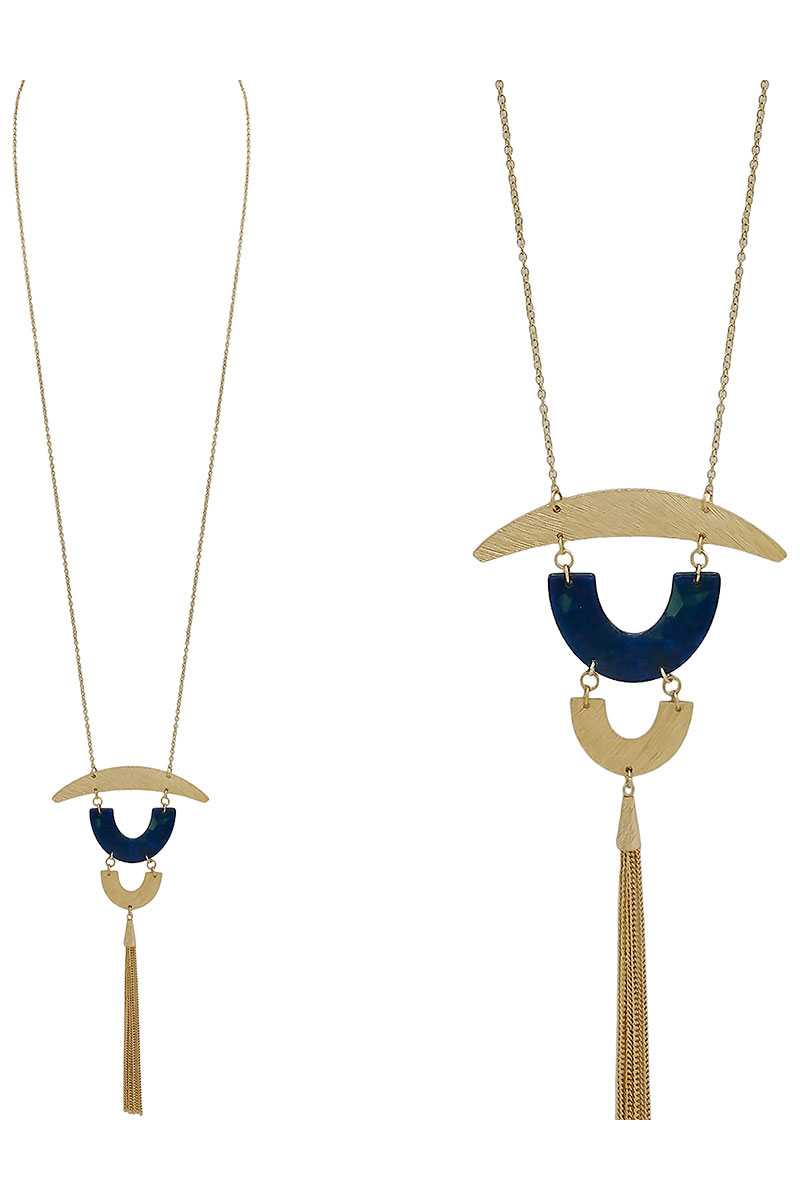 Acetate half circle metal tassel pendant necklace - Absolute Fashion 2020
