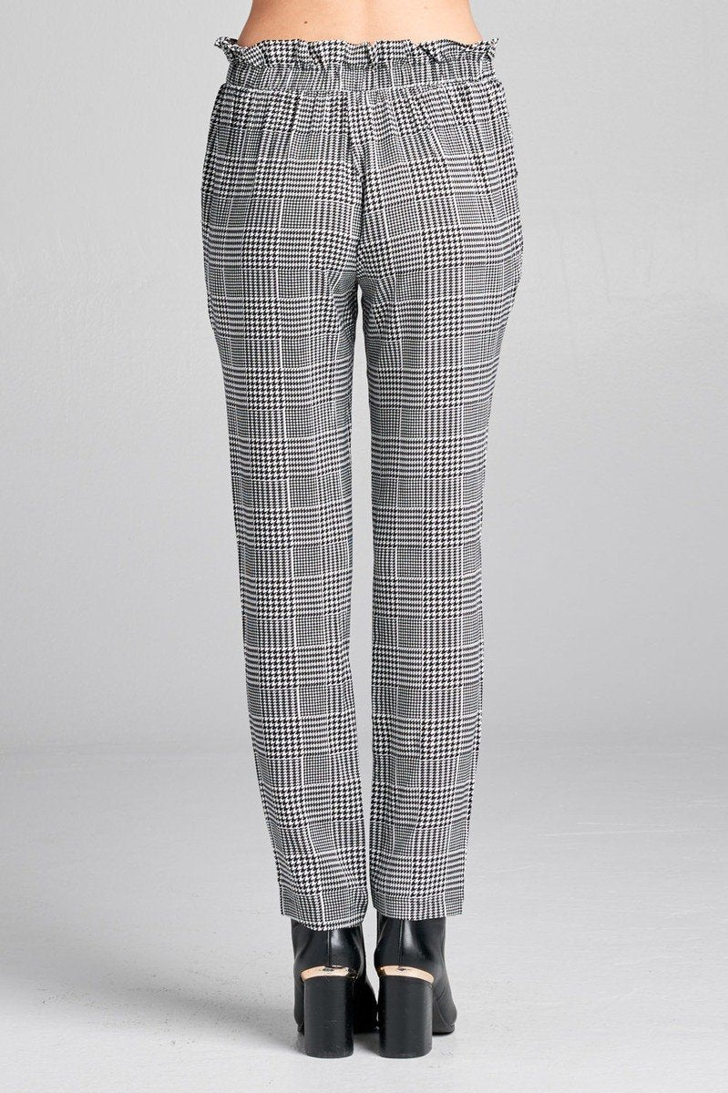 Ladies fashion plus size self ribbon detail long leg checked print woven pants - Absolute Fashion 2020
