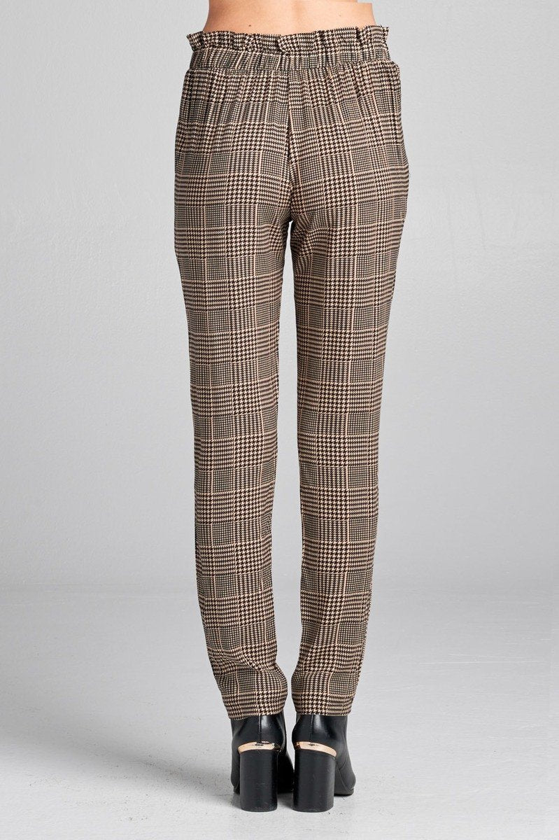 Ladies fashion plus size self ribbon detail long leg checked print woven pants - Absolute Fashion 2020