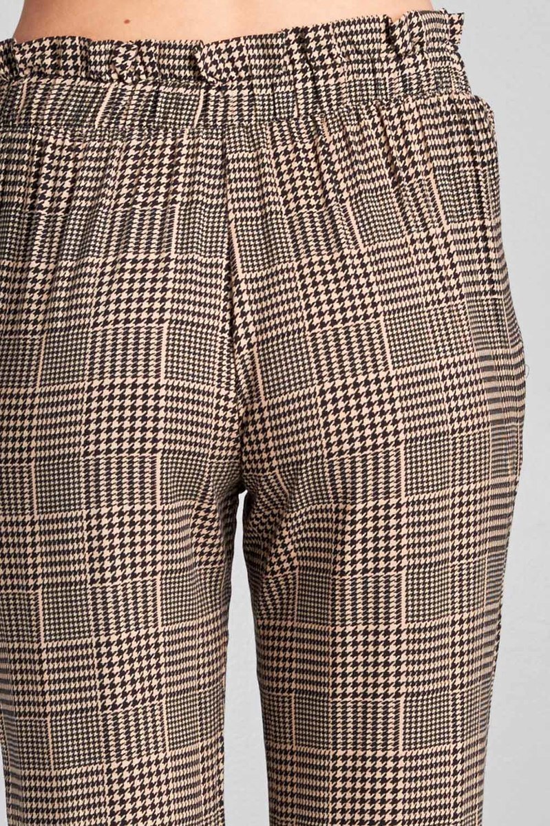 Ladies fashion plus size self ribbon detail long leg checked print woven pants - Absolute Fashion 2020