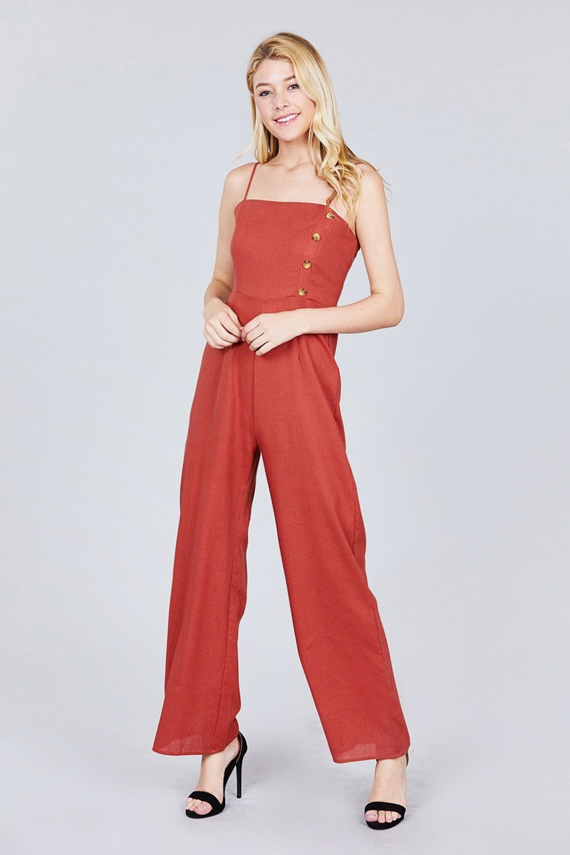 Button Down Cami Linen Jumpsuit - Absolute Fashion 2020