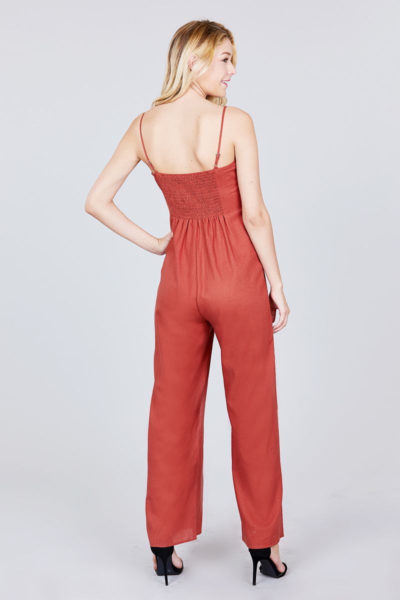 Button Down Cami Linen Jumpsuit - Absolute Fashion 2020