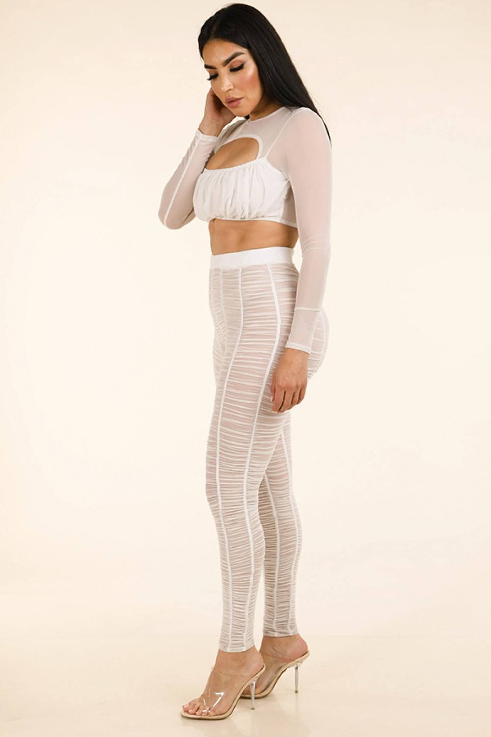 Shirred Mesh Top & Ruched Mesh Leggings Set - Absolute Fashion 2020