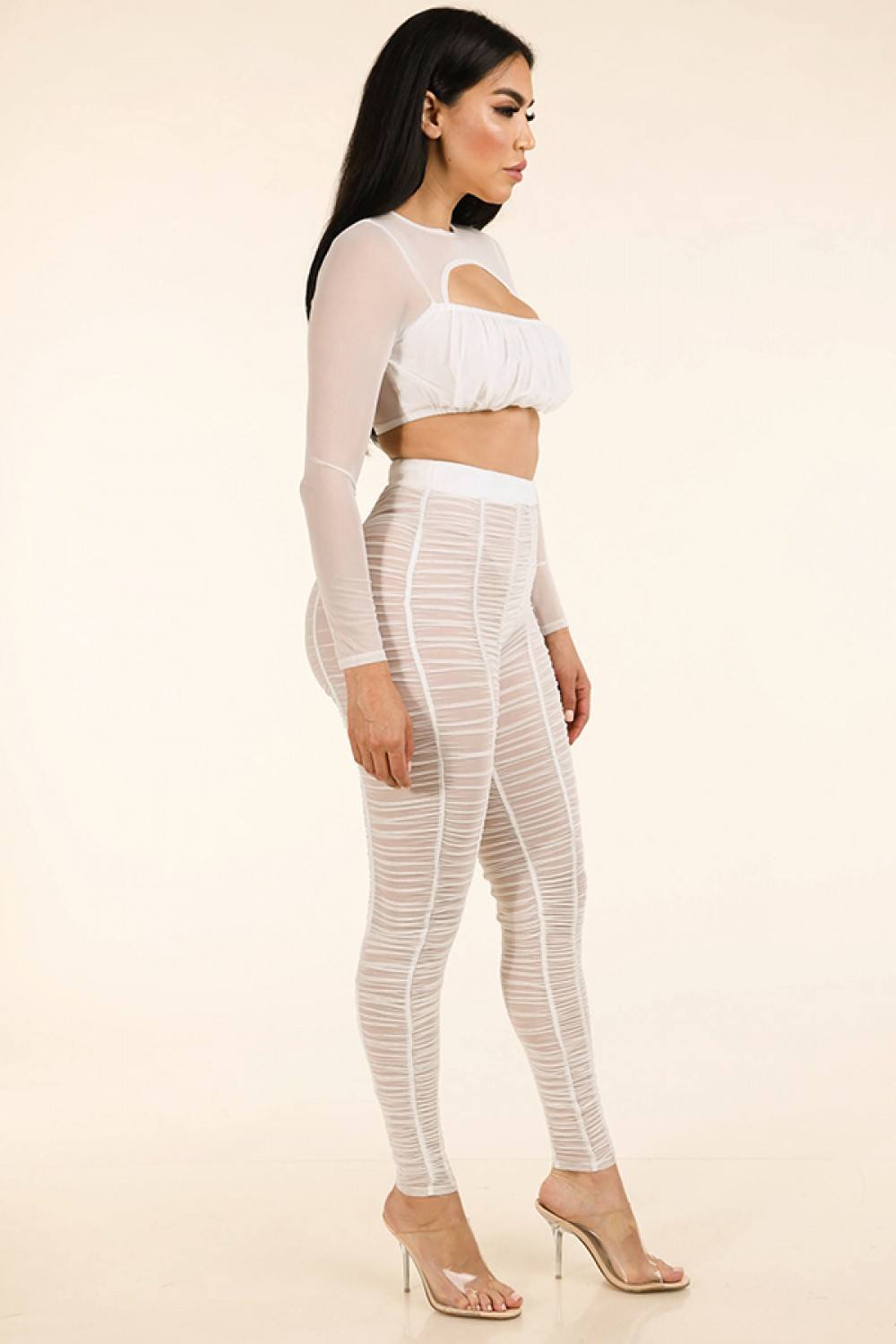 Shirred Mesh Top & Ruched Mesh Leggings Set - Absolute Fashion 2020