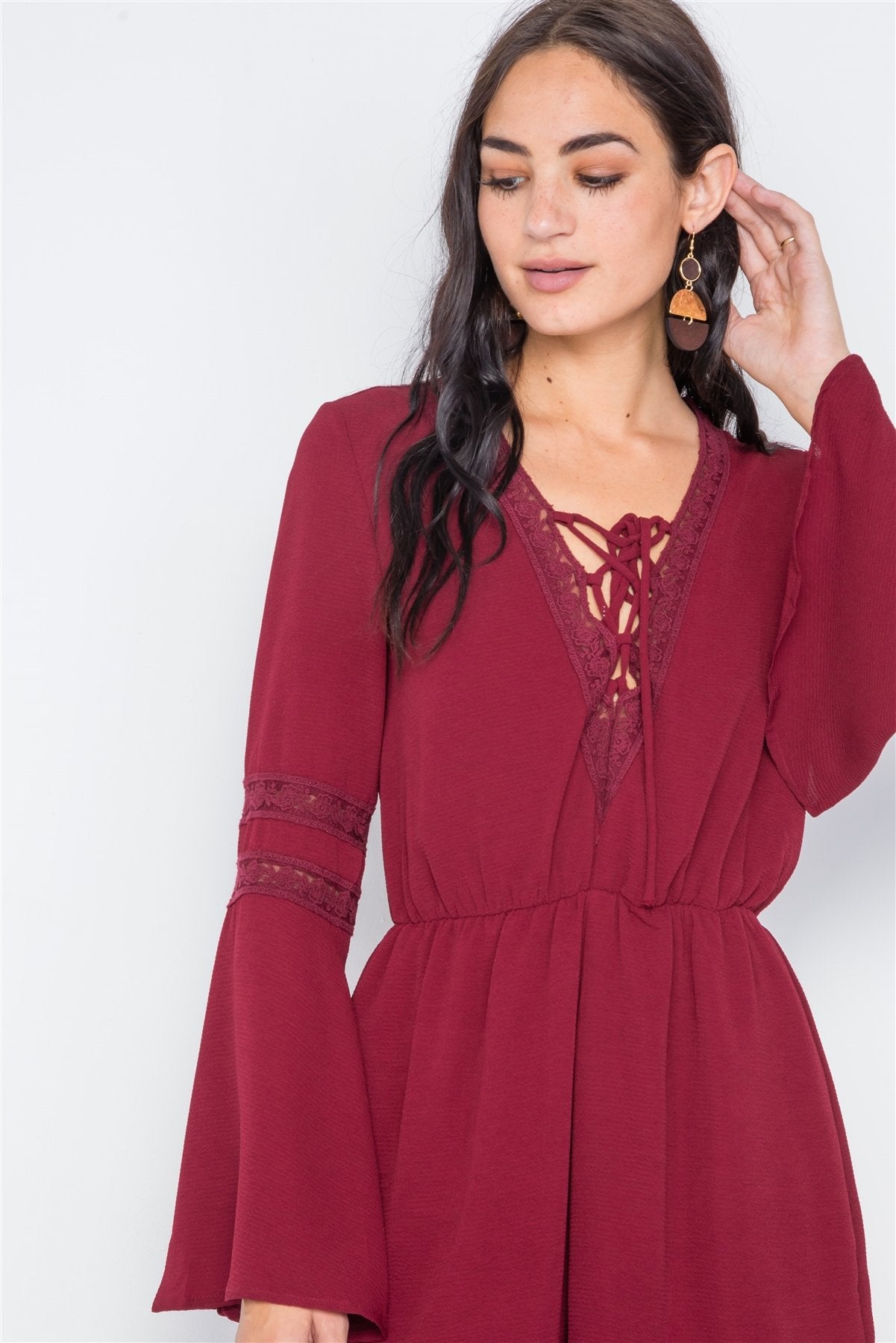 Crochet Bell Sleeve Lace-up Romper - Absolute Fashion 2020