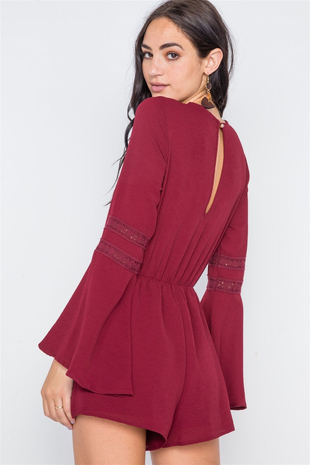 Crochet Bell Sleeve Lace-up Romper - Absolute Fashion 2020