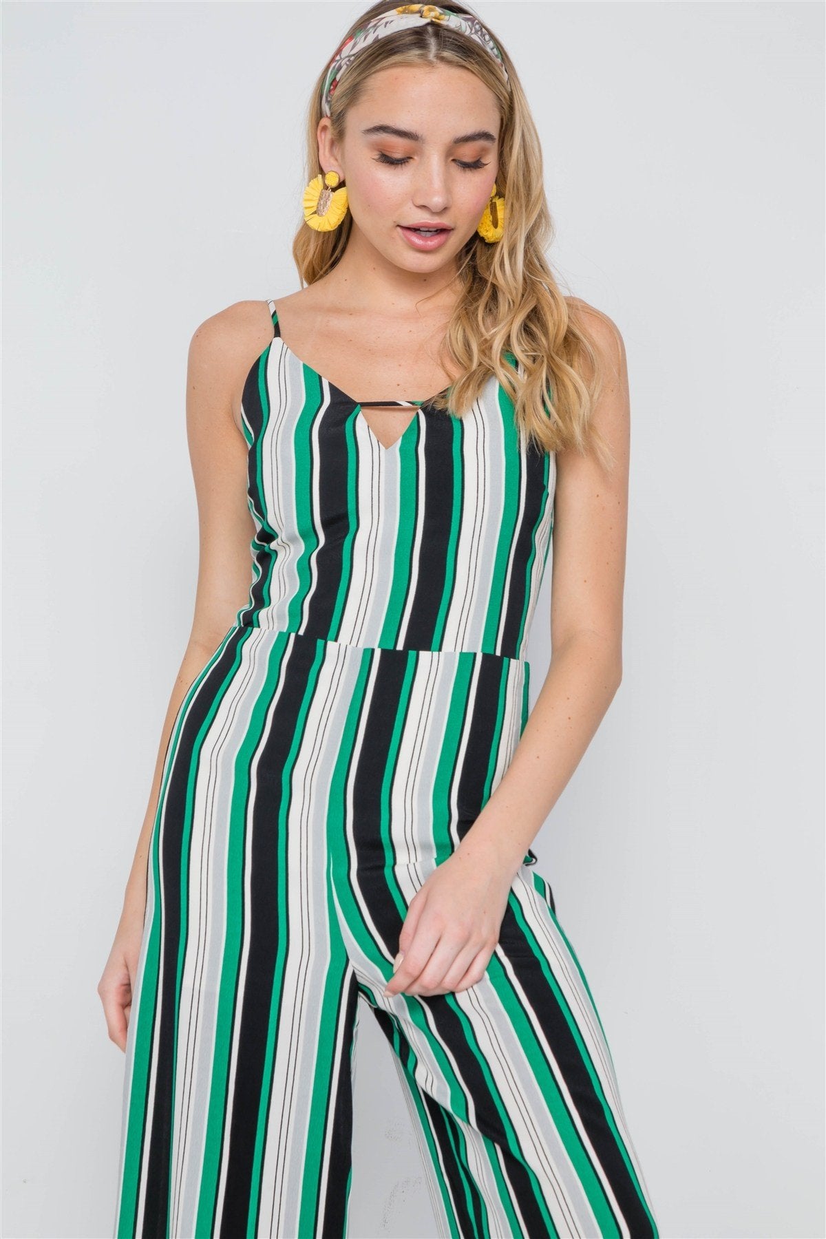 Green Stripe Cami Wide Leg Capri Jumpsuit - Absolute Fashion 2020