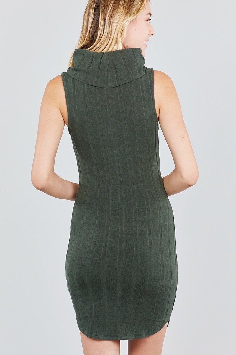 Sleeveless Cowl Neck Rib Mini Dress - Absolute Fashion 2020