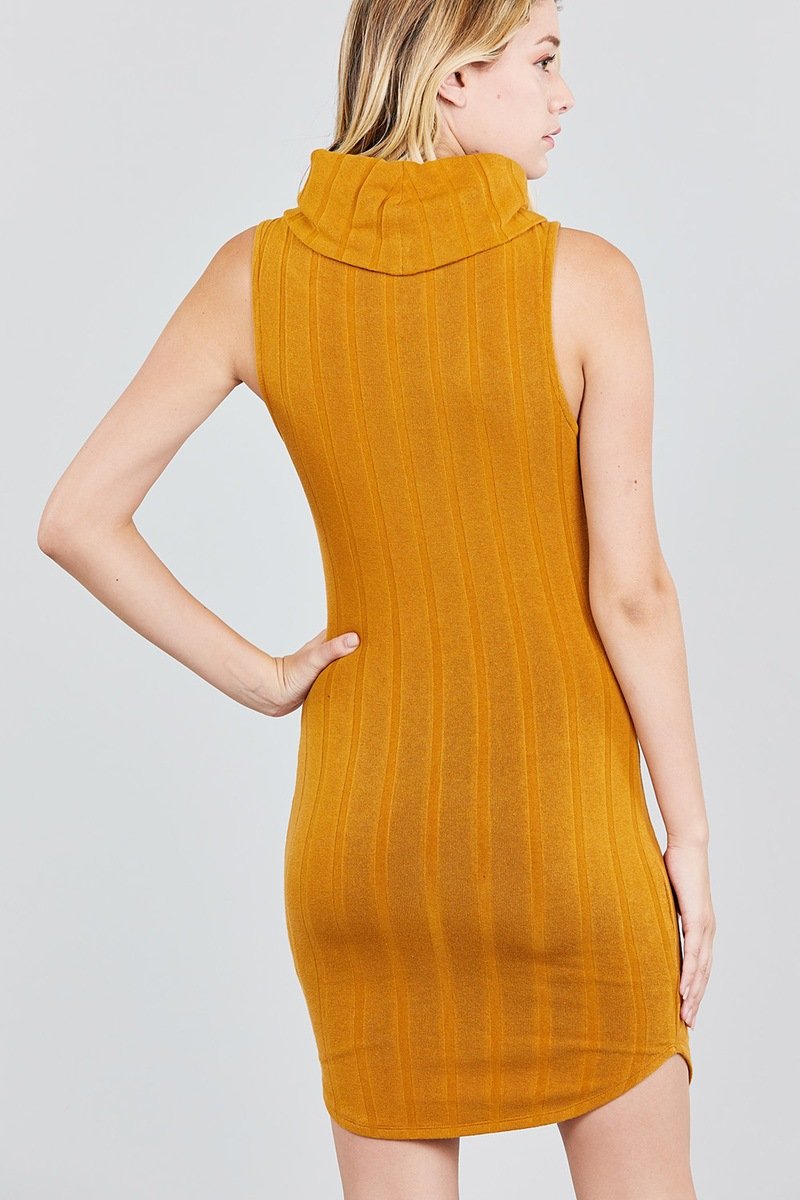 Sleeveless Cowl Neck Rib Mini Dress - Absolute Fashion 2020