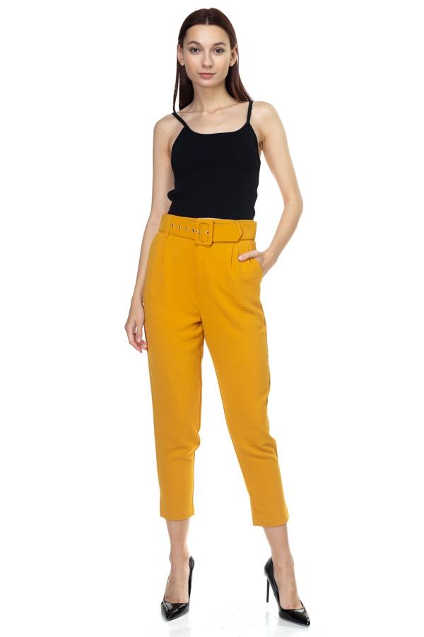 Crinkled Belted Skinny Pants - Absolute Fashion 2020