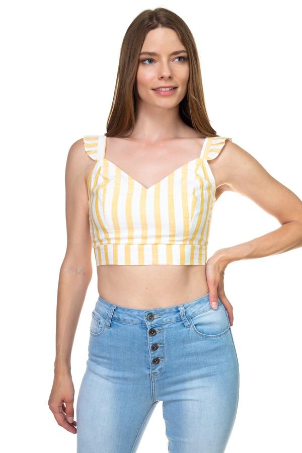 Stripe Ruffle Shoulder Strap Top - Absolute Fashion 2020