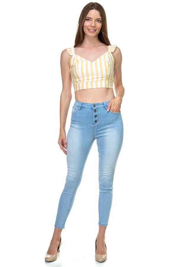Stripe Ruffle Shoulder Strap Top - Absolute Fashion 2020