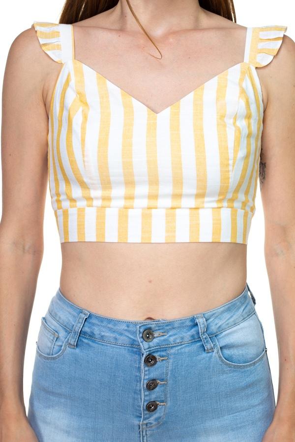 Stripe Ruffle Shoulder Strap Top - Absolute Fashion 2020