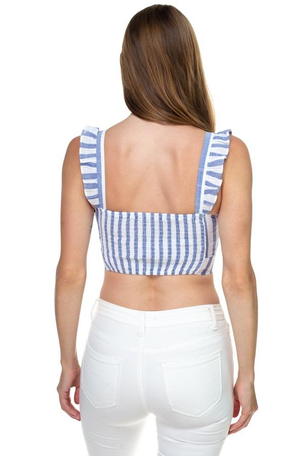 Stripe Ruffle Shoulder Strap Top - Absolute Fashion 2020