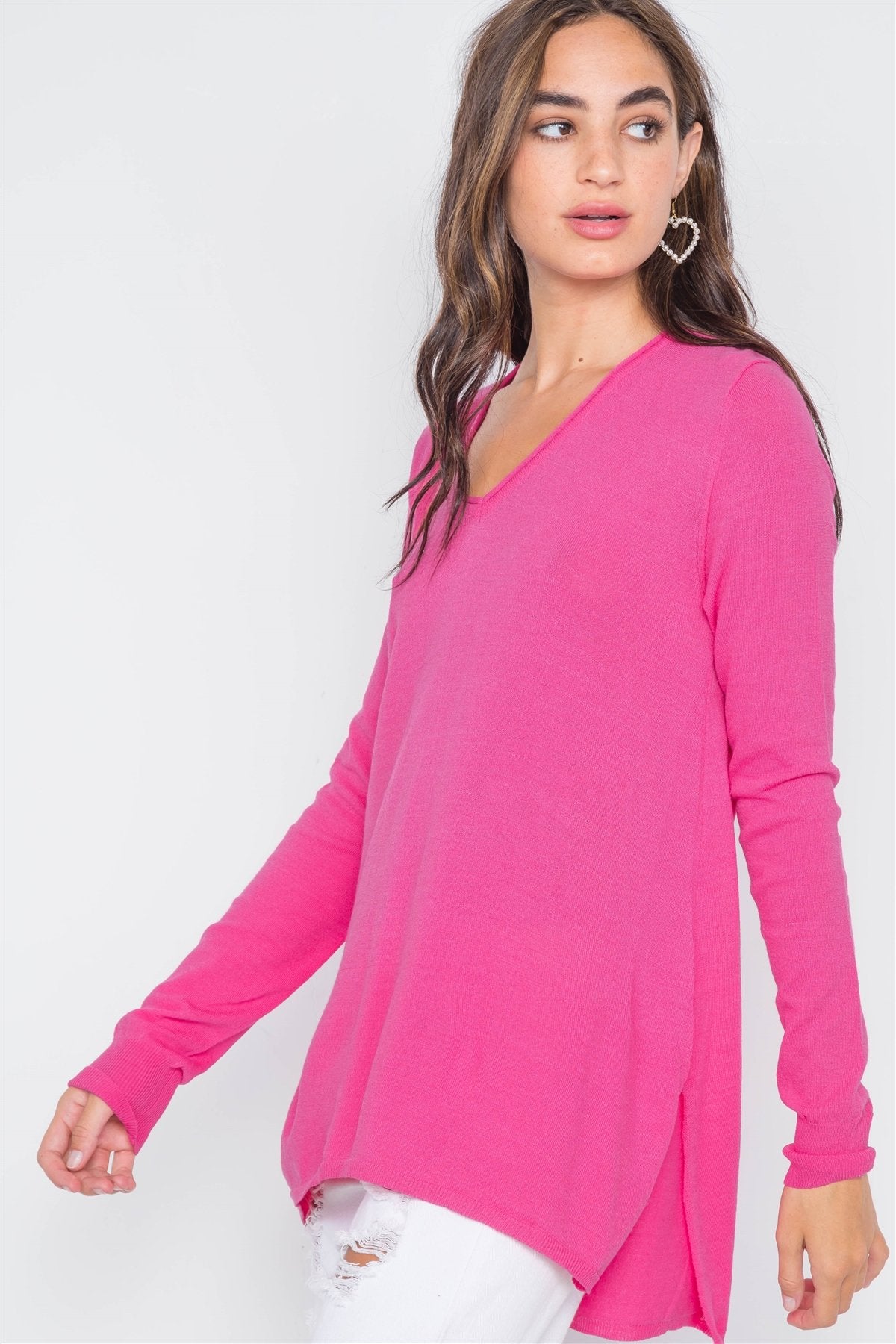 Knit V-neck Casual Solid Long Sleeve Sweater - Absolute Fashion 2020
