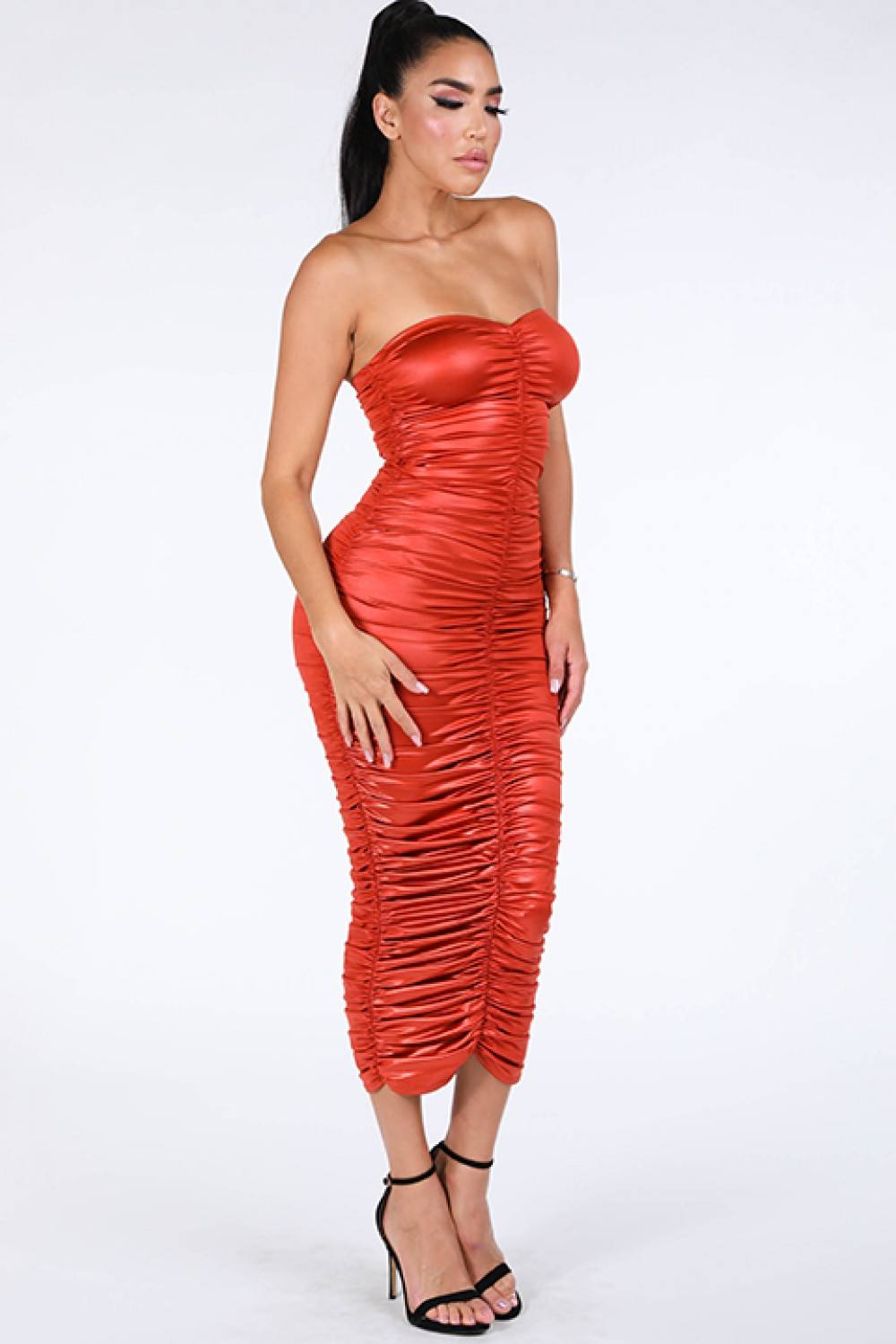 Ruched Tube Midi Dress - Absolute Fashion 2020