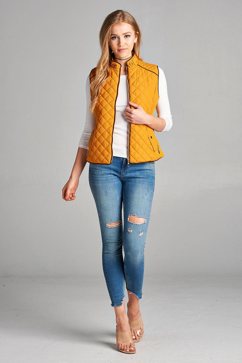 Quilted Padding Vest With Suede Piping Details - Absolute Fashion 2020