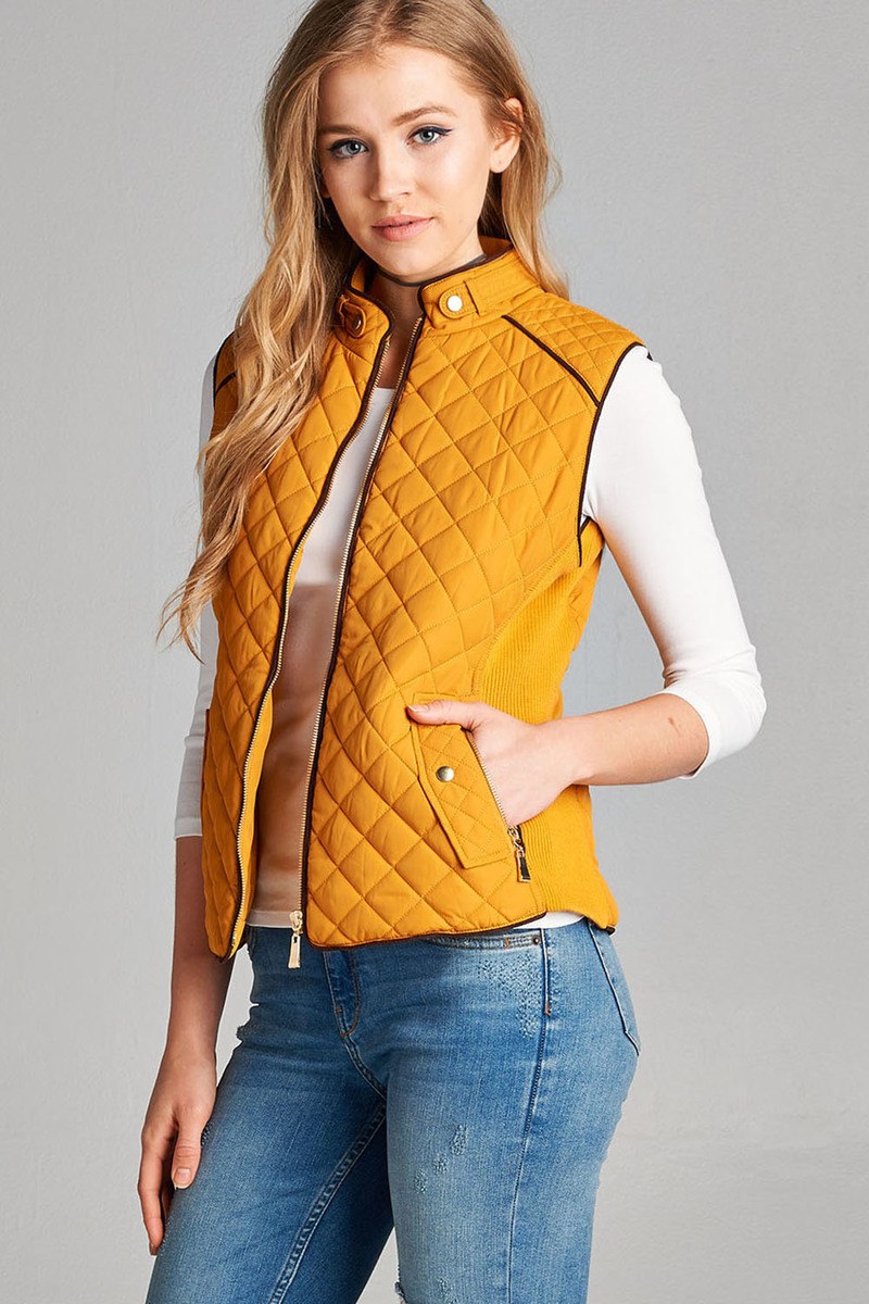 Quilted Padding Vest With Suede Piping Details - Absolute Fashion 2020