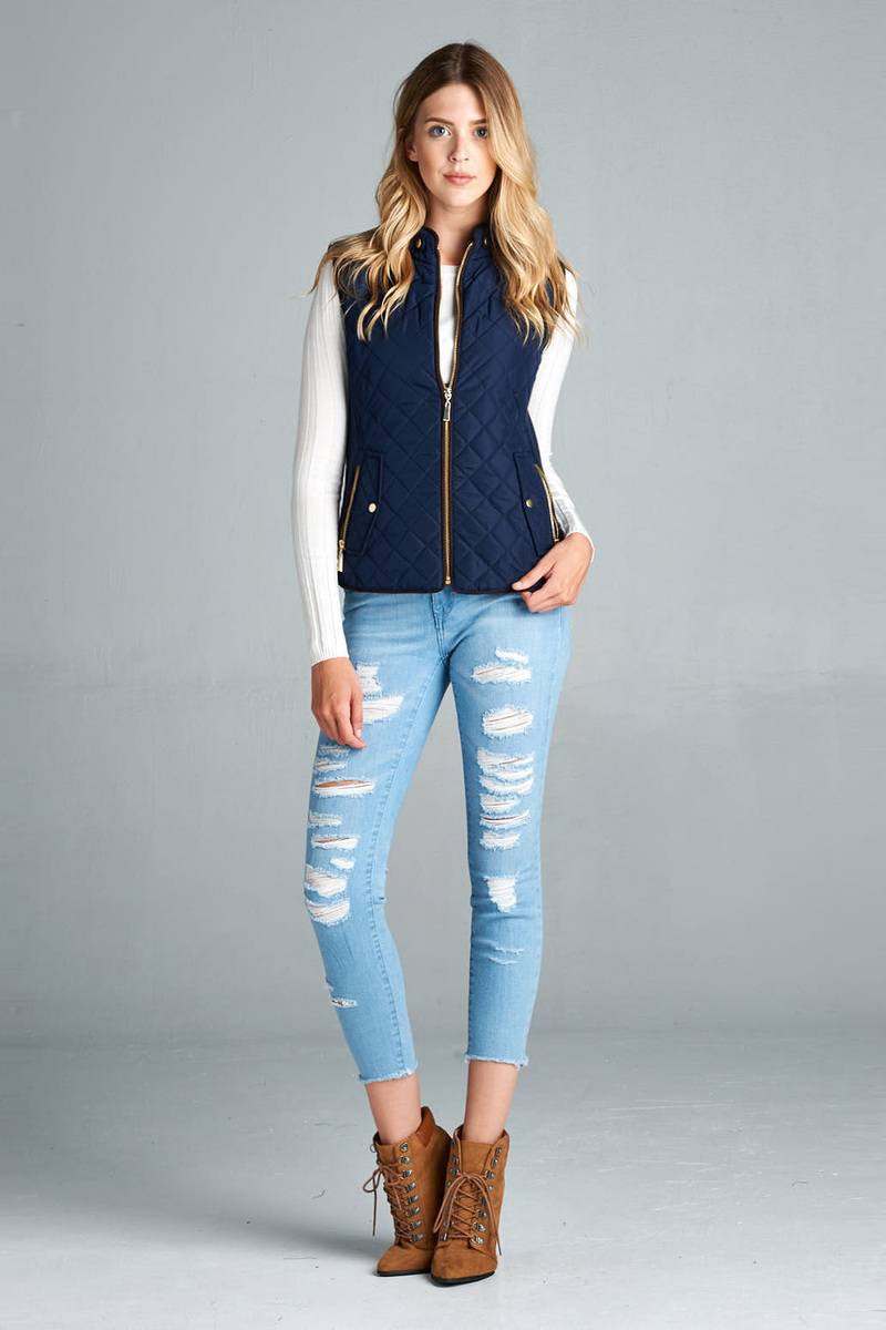 Quilted Padding Vest With Suede Piping Details - Absolute Fashion 2020
