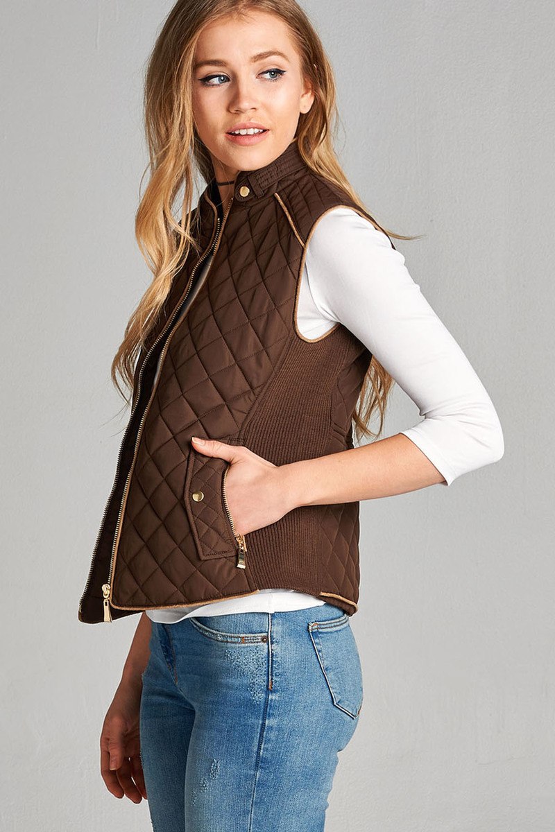 Quilted Padding Vest With Suede Piping Details - Absolute Fashion 2020