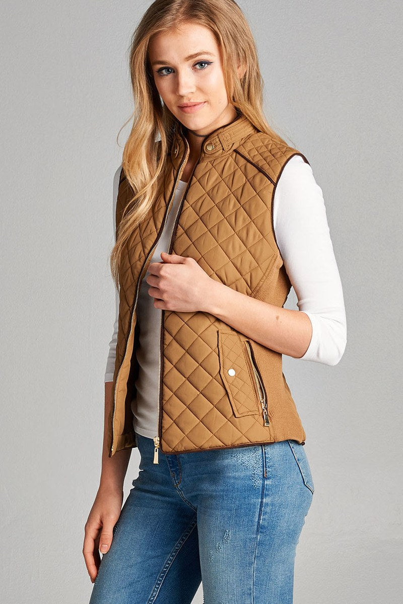 Quilted Padding Vest With Suede Piping Details - Absolute Fashion 2020