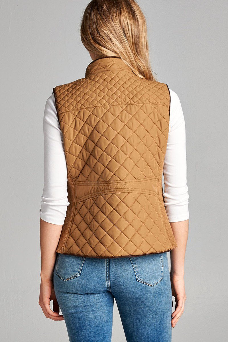 Quilted Padding Vest With Suede Piping Details - Absolute Fashion 2020
