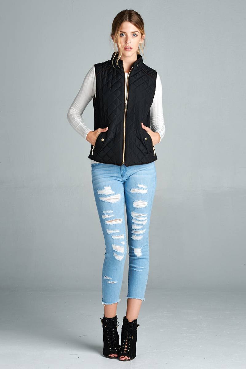 Quilted Padding Vest With Suede Piping Details - Absolute Fashion 2020