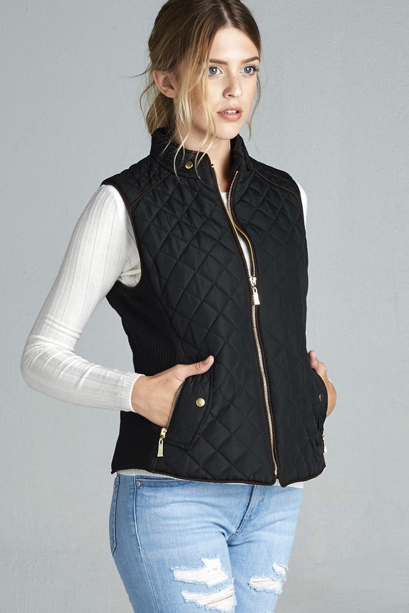 Quilted Padding Vest With Suede Piping Details - Absolute Fashion 2020