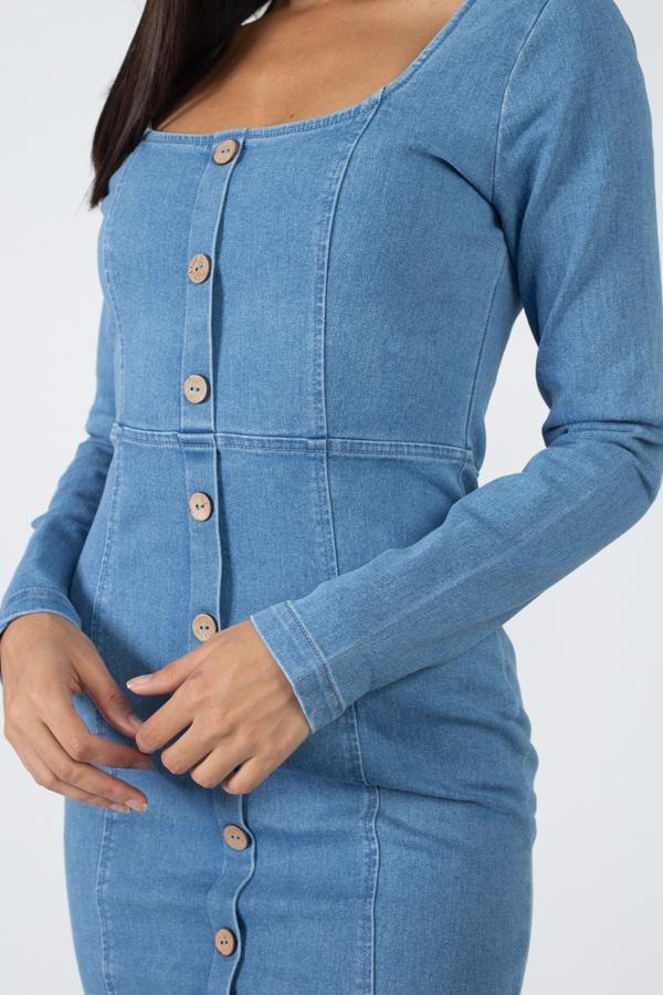 Square Neck Denim Dress - Absolute Fashion 2020