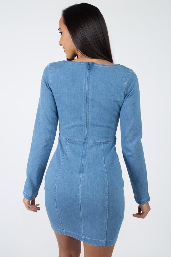 Square Neck Denim Dress - Absolute Fashion 2020