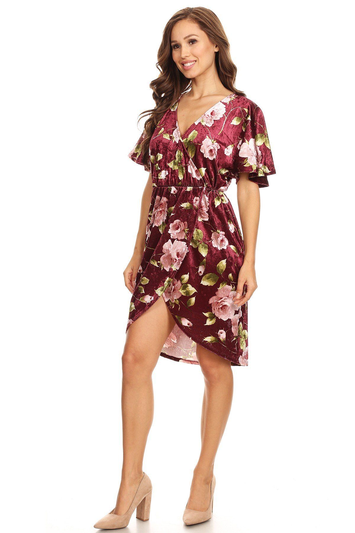 Floral Print, Velvet, Short Dress - Absolute Fashion 2020